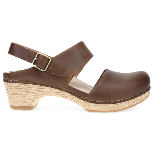 Women's Dansko Lucia Heeled Clog Tan Oiled Pull Up Side