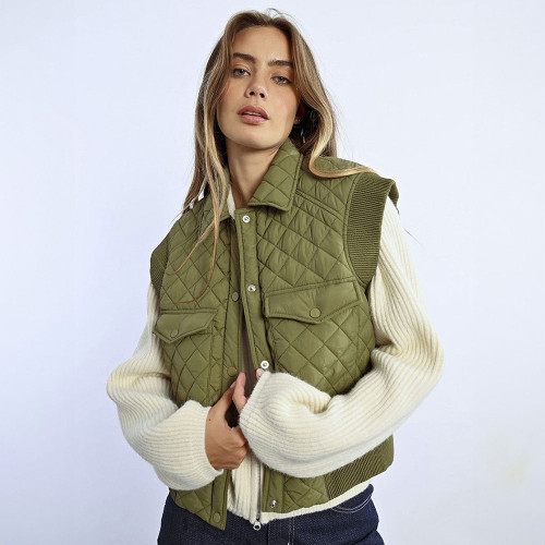 Women's Molly Bracken Woven Quilted Vest - Khaki Front