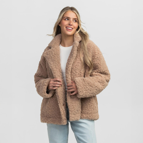 Women's Southern Shirt Faux Fur Sherpa Taupe Jacket