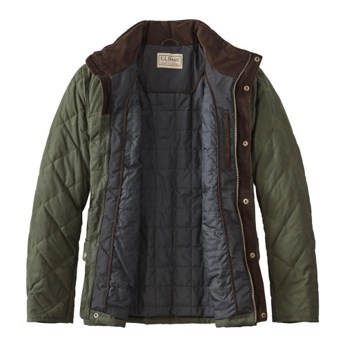 Men's L.L.Bean Upcountry Waxed-Cotton Down Jacket - Loden Open