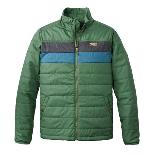Men's L.L.Bean Mountain Classic Puffer Colorblock Jacket Evergreen Iron Front Flat Image