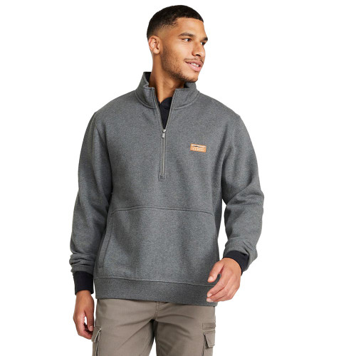Men's L.L.Bean Katahdin Iron Works Half Zip Utility Sweatshirt Charcoal Heather Front Model Men's L.L.Bean Katahdin Iron Works Half Zip Utility Sweatshirt Charcoal Heather Front Model