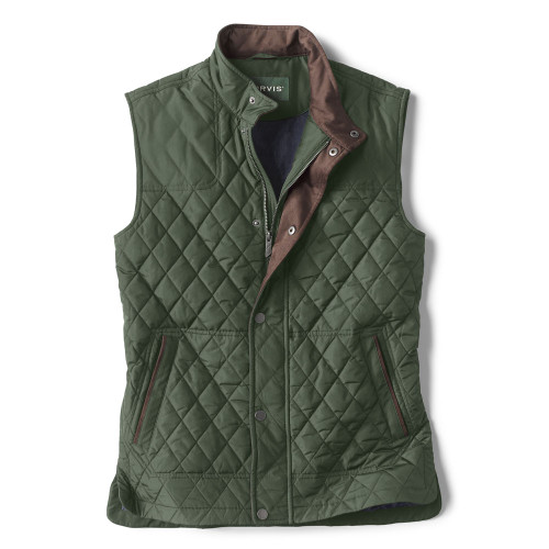 Men's Orvis RT7 Quilted Vest Dark Pine Green Front Flat Image