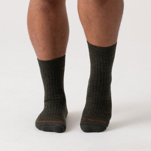 Men's Wide Open Solid Cushioned Micro Crew Socks Forest Front