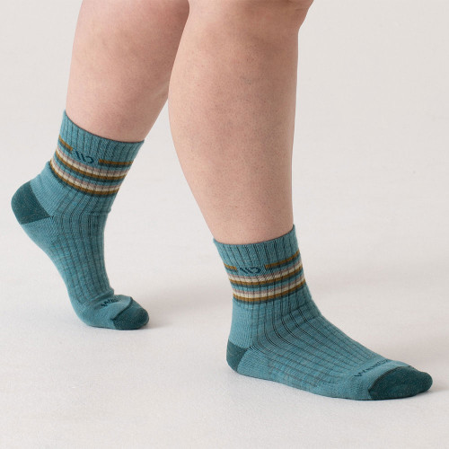 Women's Wide Open Multi Stripe Cushioned Micro Crew Socks Light Teal Side