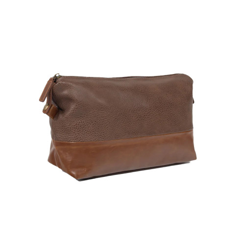 Brouk & Co. Oxford Toiletry Bag - Chocolate Brown Side Angle