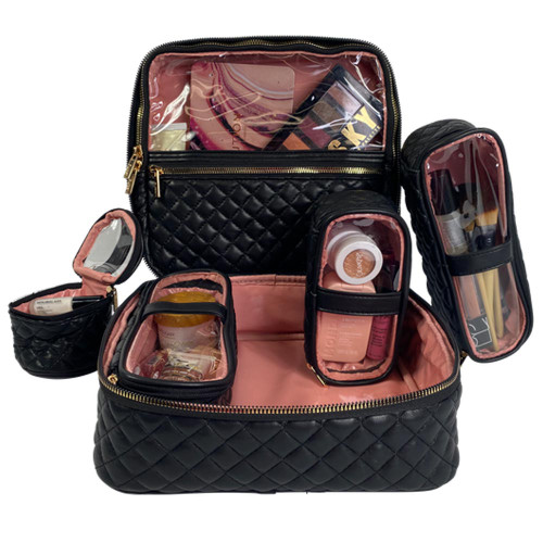 PurseN Mini Diva Makeup Case - Timeless Quilted Black Fully Packed Alternative