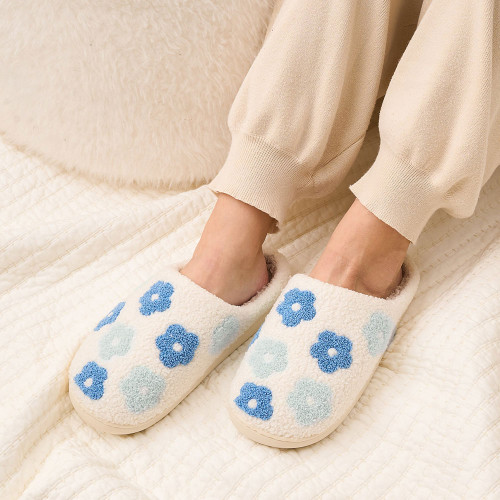 Women's The Darling Effect Fuzzy Slippers - Blue Flowers Model