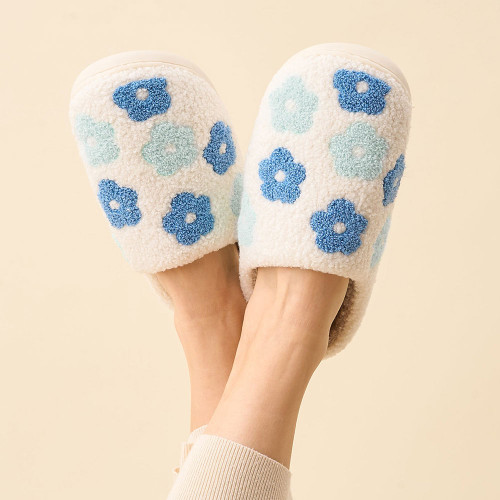 Women's The Darling Effect Fuzzy Slippers - Blue Flowers Up