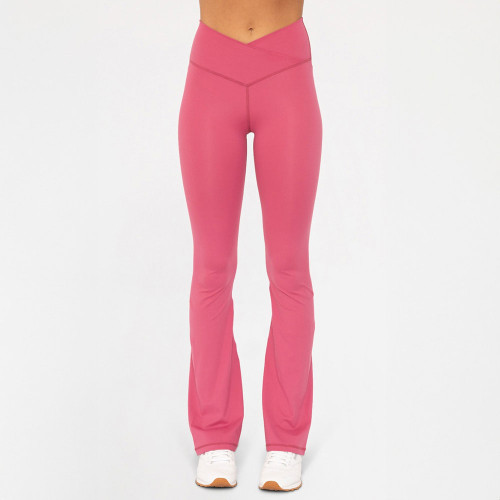 Women's Mono B Crossover Waist Yoga Pants Soft Magenta Front Model View