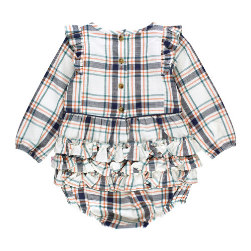 Infant/Toddler Girls' RuffleButts Long Sleeve Ruffle Trim Bubble Romper - Fall Harvest Plaid Back