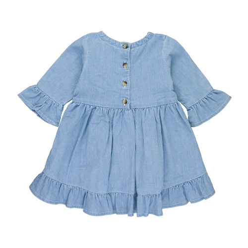 Girls' RuffleButts High Low Ruffle Tunic - Light Wash Back