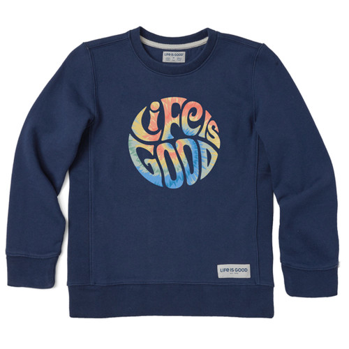 Girls' Life Is Good Groovy Tie Dye Life Is Good Sweatshirt Darkest Blue Main