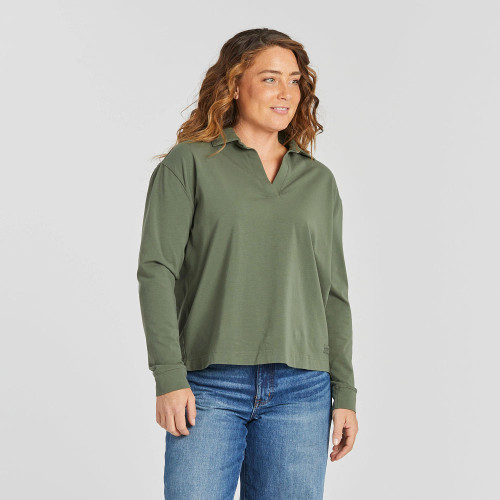 Women's Life Is Good Solid Crusher Flex Pullover - Dark Moss Green Main