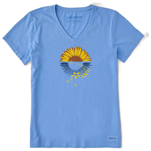 Women's Life Is Good Sunflower Bike Ride T-Shirt Cornflower Blue Main