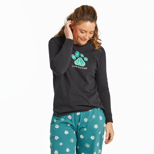 Women's Life Is Good Long Sleeve Holiday Nordic Paw Sleep T-Shirt