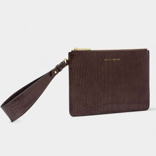 Katie Loxton Marni Faux Croc Wristlet Pouch - Chocolate Main