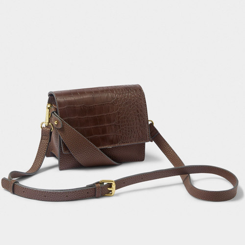 Katie Loxton Orla Mini Faux Croc Crossbody - Chocolate Main