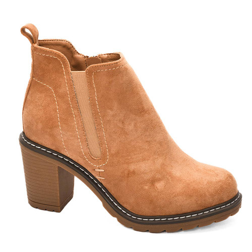 Women's Corkys Bite Me Stacked Heel Ankle Boot Camel Faux Suede Main