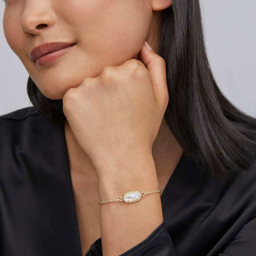 Women's Kendra Scott Elaina Gold Adjustable Chain Bracelet - Ivory Mother Of Pearl Model
