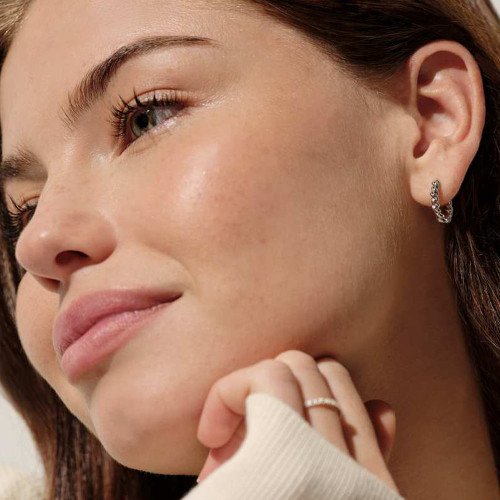 Kendra Scott Ari Heart Silver Enamel Frame Huggie Earrings - Pink Iridescent Glitter Glass Model No Charm Hoops