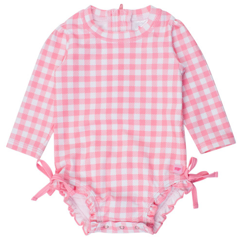 Infant/Toddler Girls' RuffleButts Long Sleeve One Piece Rash Guard - Bubblegum Gingham Main