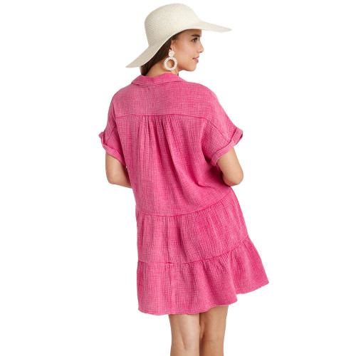 Women's Umgee Mineral Wash Baby Doll Dress Hot Pink Back Women's Umgee Mineral Wash Baby Doll Dress Hot Pink Back