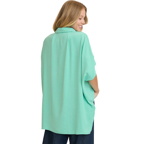 Women's Umgee Oversized Button Down Shirt Emerald Back