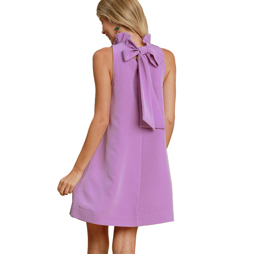 Women's Umgee Sleeveless Back Bow Tie Mini Dress Lavender Back