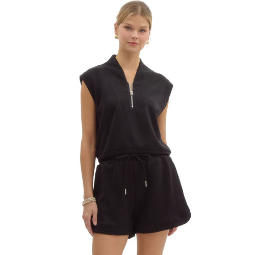 Women's Entro Jersey Knit Lounge Sweatshirt Black Front