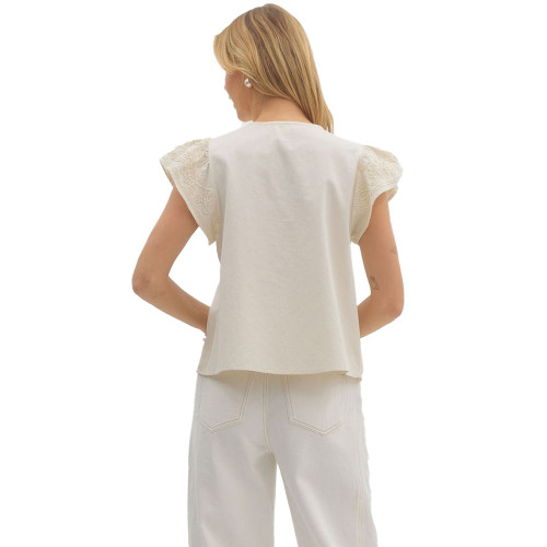 Women's Entro Flutter Sleeve Top Ecru Back