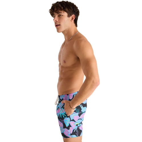 Men's Chubbies The Fluorescent Funk Lined Swim Trunks - Black Plant Side