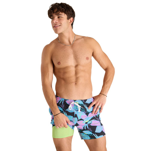 Men's Chubbies The Fluorescent Funk Lined Swim Trunks - Black Plant Liner Detail