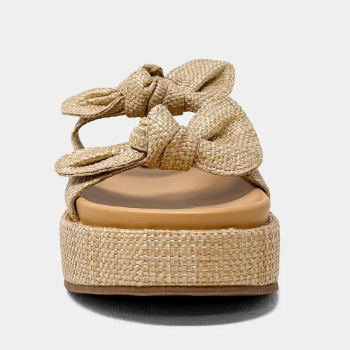 Women's Shu Shop Kiki Bow Raffia Tan Khaki Sandal toe