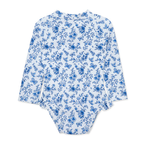 Infant Girls' Little Me Blue Floral 1PC Rashguard Swimsuit Back Infant Girls' Little Me Blue Floral 1PC Rashguard Swimsuit Back