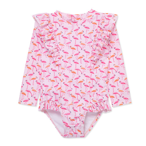 Infant Girls' Little Me Flamingo 1PC Rashguard Swimsuit Front