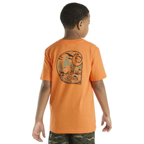 Boys Carhartt Kids Short Sleeve Pocket Deer Logo T-Shirt - Exotic Orange Heather Back