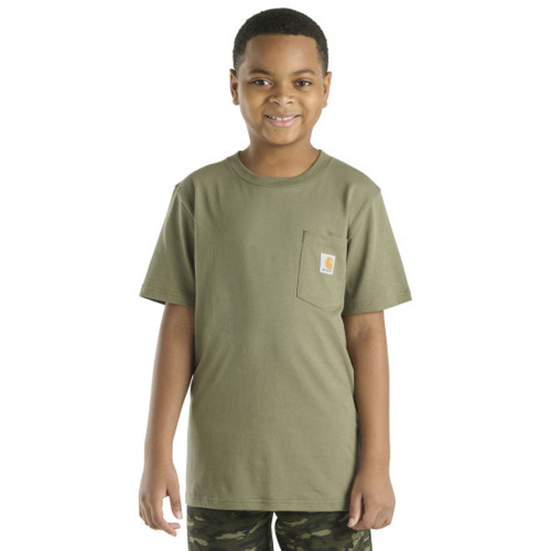 Boys Carhartt Kids Short Sleeve Pocket Duck T-Shirt - Dusty Olive Front