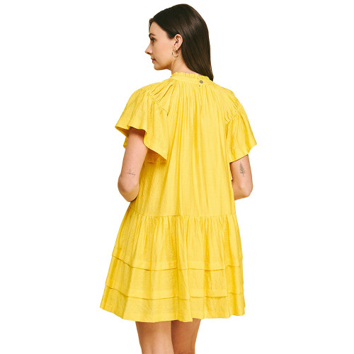 Women's Pinch Short Sleeve Solid Tunic Mini Dress - Yellow Back