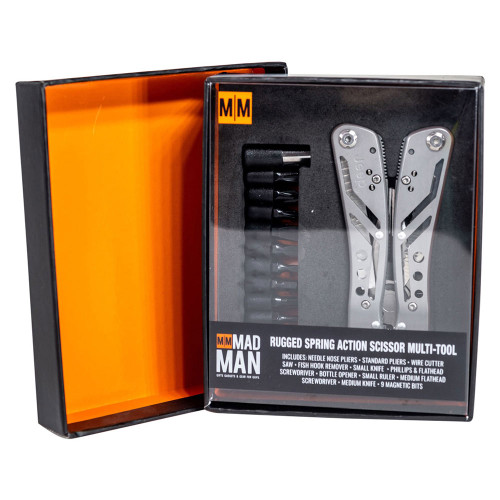 Mad Man Rugged Spring Action Scissor Multi Tool Box Front