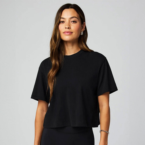 Women's Fabletics 100% Cotton Boxy Tee Black Main