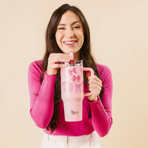 The Darling Effect 40 oz Lifestyle Flip Straw Tumbler - Blushing Bows Lifestyle