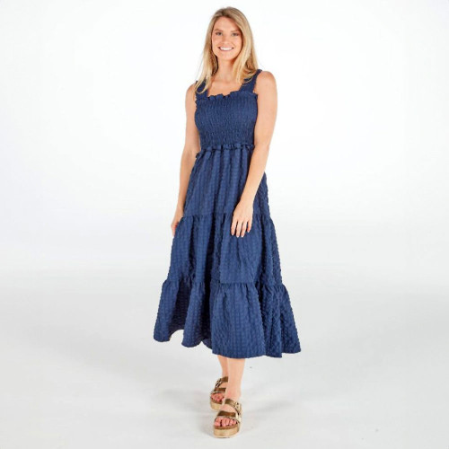 Women's Simply Southern Textured Maxi Navy Dress model Women's Simply Southern Textured Maxi Navy Dress model
