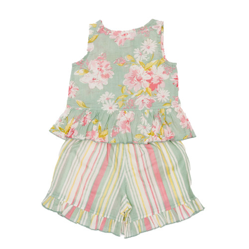 Infant/Toddler Girls' Yo Baby Floral Stripe Short Set Green and Pink Main