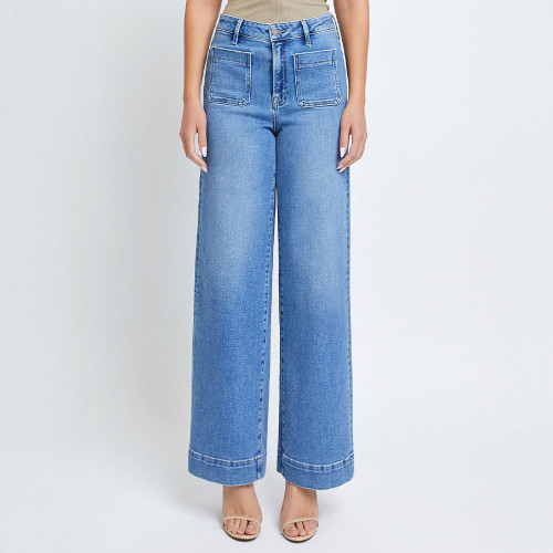 【PORTERNA】Russ dirty wide jeans Women's Hidden Nori High Wasted Wide Jeans - Medium Wash
