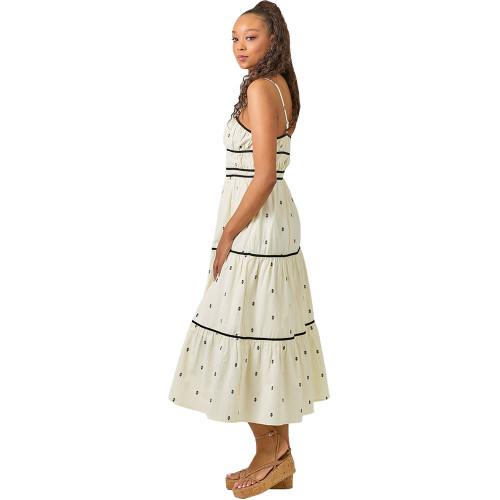 Women's Mystree Embroidered Contrast Binding Midi Dress - Ivory Side