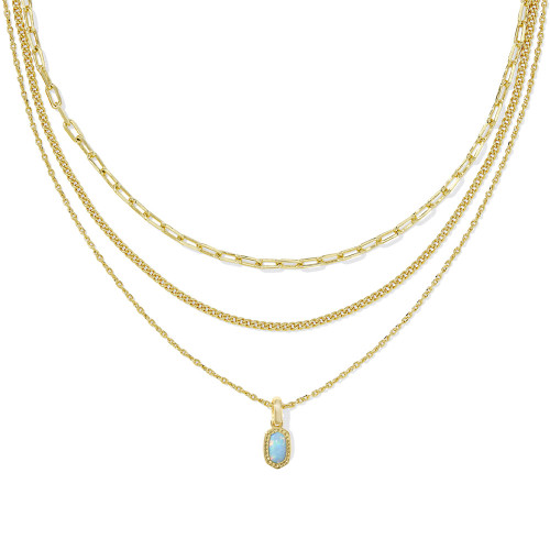 Kendra Scott Mini Elisa Triple Strand Gold Necklace - Light Teal