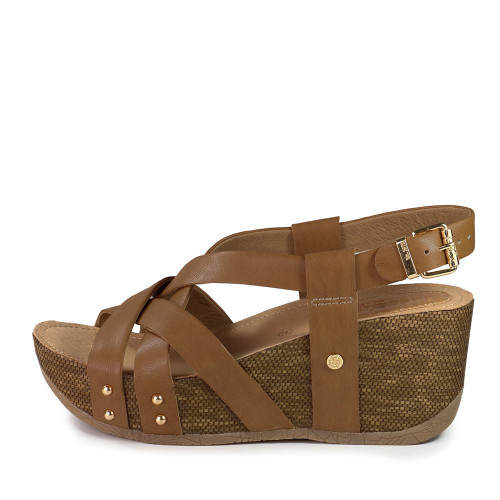 Women's Bussola Felipa Wedge Camel Sandal side Women's Bussola Felipa Wedge Camel Sandal side