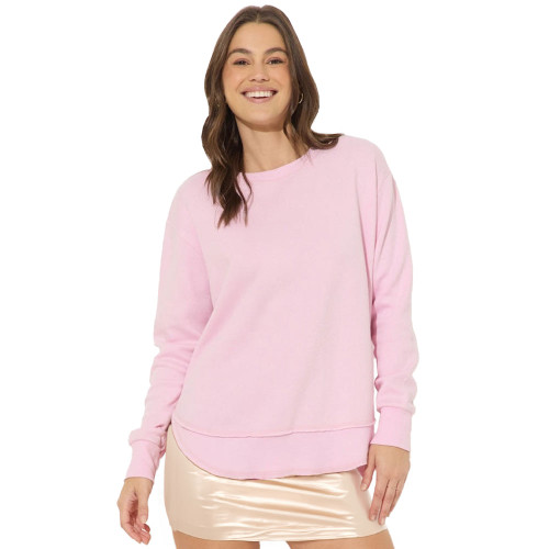 Women's Vintage Havana Burnout Round Hem Crewneck Sweatshirt - Palm Pink Main