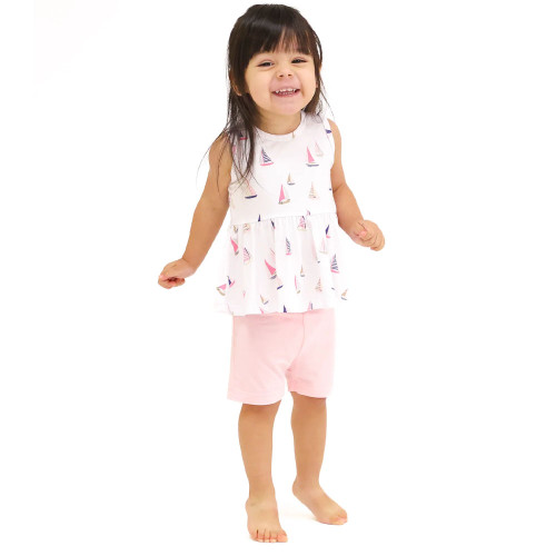 Infant/Toddler Girls' Angel Dear Peplum Tank Top and Bike Short Set Sailboats Pink Lifestyle